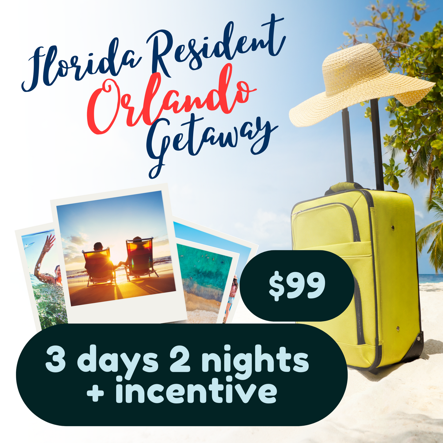 Florida Residents Orlando 3-day 2 Night getaway + $100 Gift Card